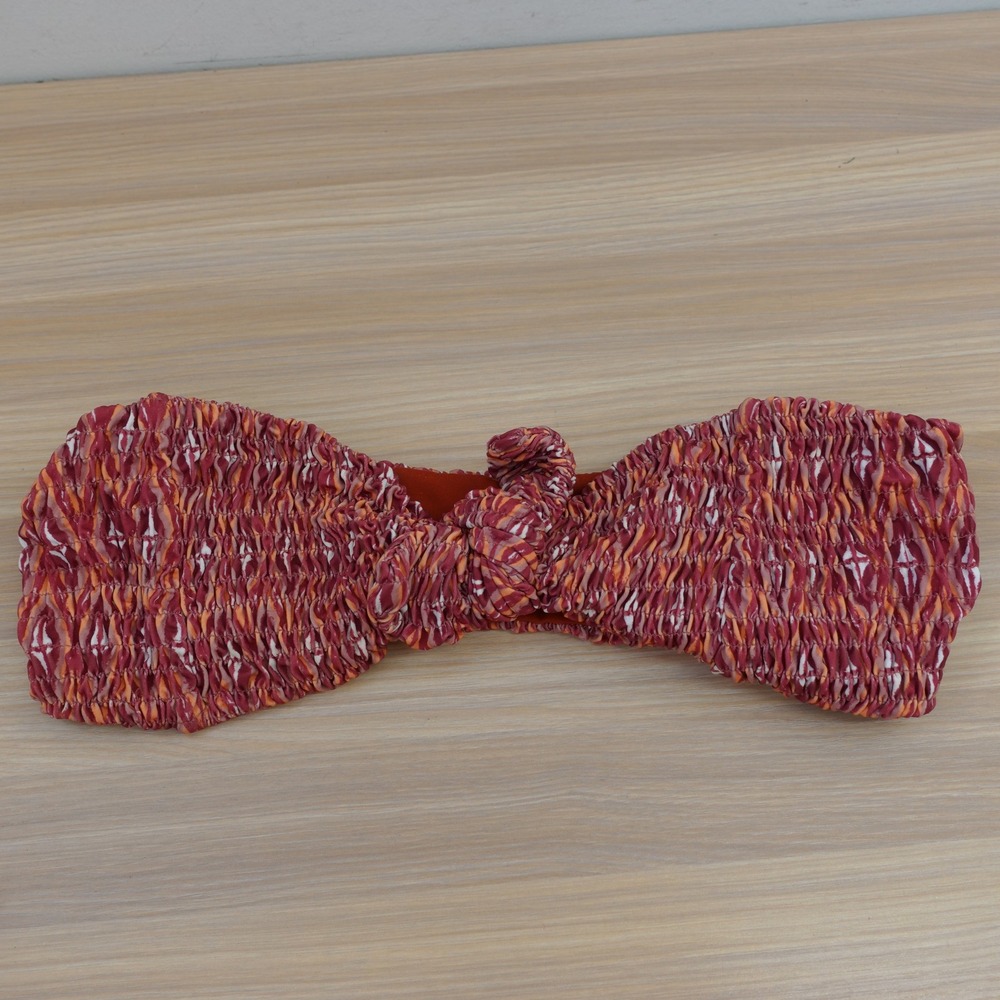 Y2K Fairy Boho Bandeau Bikini Top Womens SMALL Earthy Red Smock LA HANA Swim